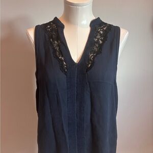 Elliot Navy Sleeveless Blouse with Black Lace